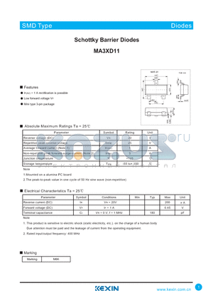 MA3XD11 datasheet - Schottky Barrier Diodes