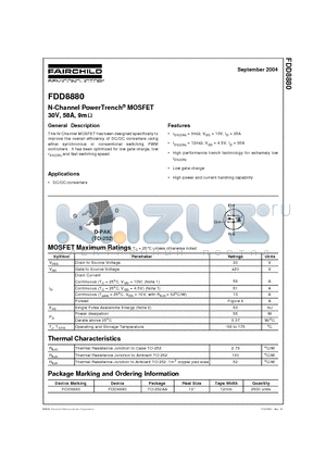 FDD8880 datasheet - N-Channel PowerTrench MOSFET