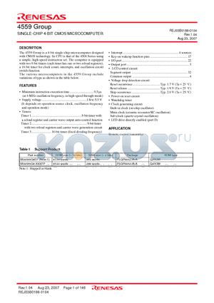 M34559G6-XXXFP datasheet - SINGLE-CHIP 4-BIT CMOS MICROCOMPUTER