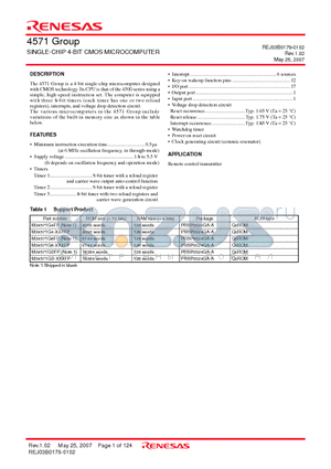 M34571G6-XXXFP datasheet - SINGLE-CHIP 4-BIT CMOS MICROCOMPUTER