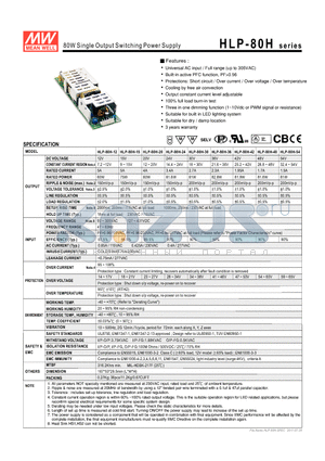 HLP-80H-30 datasheet - 80W Single Output Switching Power Supply