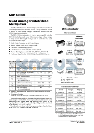 MC14066 datasheet - Quad Analog Switch/Quad Multiplexer