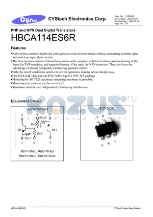 HBCA114ES6R datasheet - PNP and NPN Dual Digital Transistors