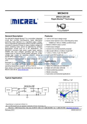 MIC94310-DYCS datasheet - 200mA LDO with Ripple Blocker Technology