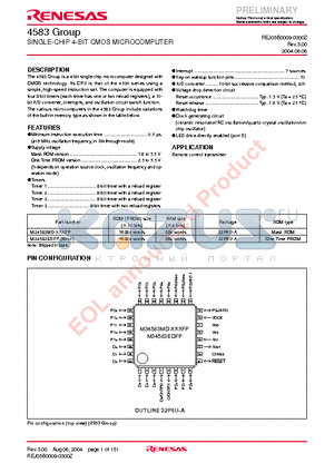 M34583EDFP datasheet - SINGLE-CHIP 4-BIT CMOS MICROCOMPUTER
