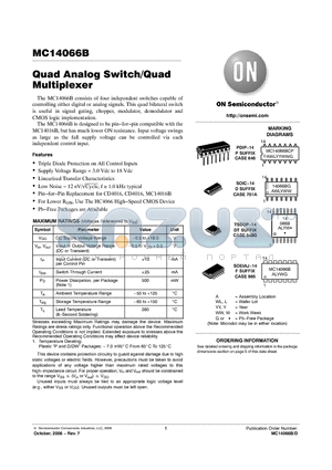 MC14066BD datasheet - Quad Analog Switch/Quad Multiplexer