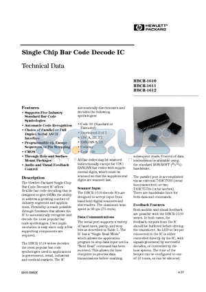 HBCR-1612 datasheet - Single Chip Bar Code Decode IC