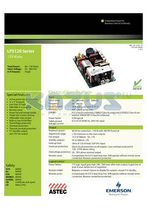 LPS123 datasheet - 120 Watts Active power factor correction