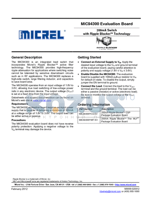 MIC94300YMT datasheet - 200mA Switch with Ripple Blocker Technology