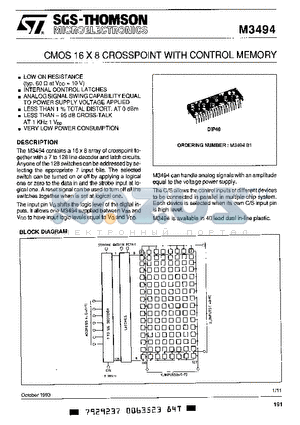 M3494 datasheet - CMOS 16 x 8 CROSSPOINT WITH CONTROL MEMORY