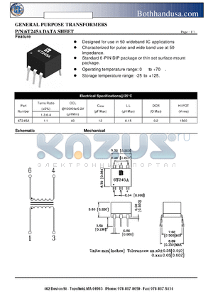 6T245A datasheet - GENERAL PURPOSE TRANSFORMERS