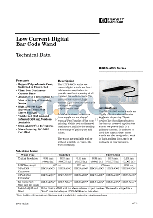 HBCS-A008 datasheet - Low Current Digital Bar Code Wand