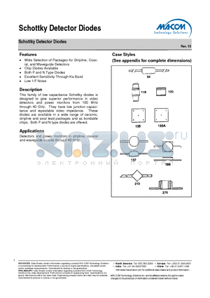 MA40070 datasheet - Schottky Detector Diodes