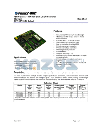 HLS30ZE datasheet - HLS30 Series . 30A Half-Brick DC/DC Converter 48V Input 5.0V, 3.3V, 2.5V Output
