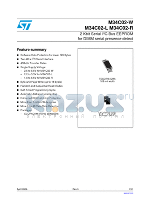 M34C02-LDW1P datasheet - 2 Kbit Serial IbC Bus EEPROM for DIMM serial presence detect