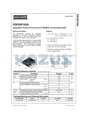 FDFS2P102A datasheet - Integrated P-Channel PowerTrench MOSFET and Schottky Diode