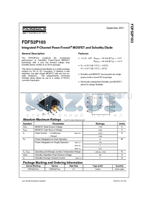 FDFS2P103 datasheet - Integrated P-Channel PowerTrench MOSFET and Schottky Diode