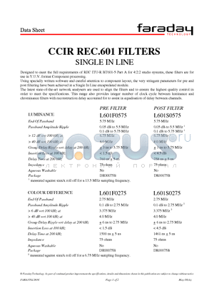 L601F0575 datasheet - CCIR REC.601 FILTERS