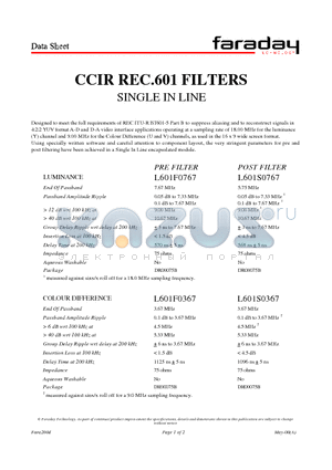 L601F0767 datasheet - CCIR REC.601 FILTERS