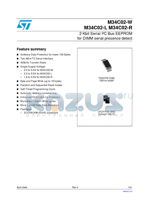 M34C02-RDW6TG datasheet - 2 Kbit Serial IbC Bus EEPROM for DIMM serial presence detect