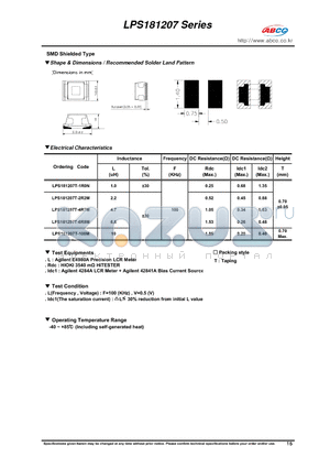 LPS181207T-100M datasheet - Shape & Dimensions / Recommended Solder Land Pattern