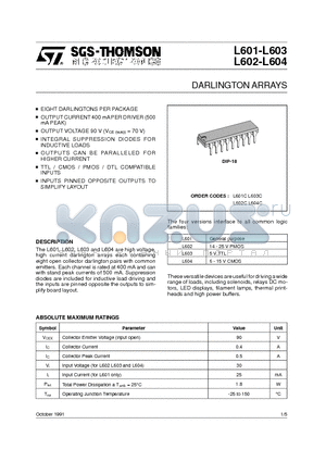 L603 datasheet - DARLINGTON ARRAYS