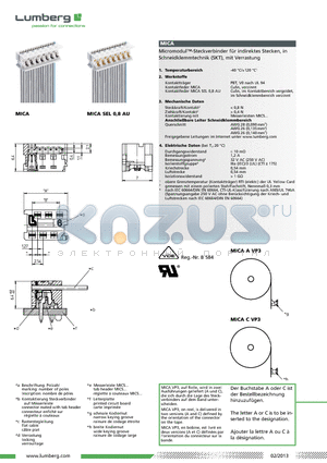 MICA10 datasheet - Micro modul-Steckverbinder fur indirektes Stecken, in Schneid klemm technik (SKT), mit Verrastung