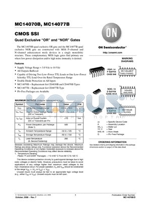 MC14070B datasheet - CMOS SSI Quad Exclusive  OR  and NOR  Gates