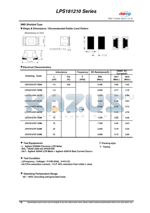 LPS181210T-1R0N datasheet - Shape & Dimensions / Recommended Solder Land Pattern
