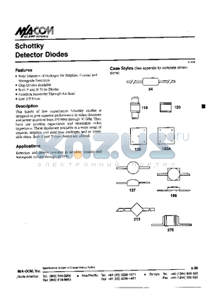 MA40215-276 datasheet - Schottky Detector Diodes