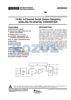 ADS8343EB/2K5 datasheet - 16-Bit, 4-Channel Serial Output Sampling ANALOG-TO-DIGITAL CONVERTER