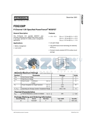 FDG330P datasheet - P-Channel 1.8V Specified PowerTrench MOSFET
