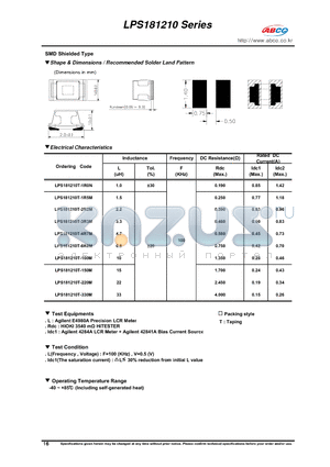 LPS181210T-2R2M datasheet - Shape & Dimensions / Recommended Solder Land Pattern