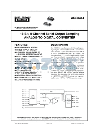 ADS8344 datasheet - 16-Bit, 8-Channel Serial Output Sampling ANALOG-TO-DIGITAL CONVERTER