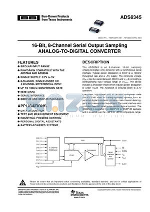 ADS8345E/2K5 datasheet - 16-Bit, 8-Channel Serial Output Sampling ANALOG-TO-DIGITAL CONVERTER