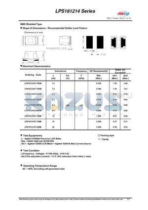 LPS181214T-3R3M datasheet - Shape & Dimensions / Recommended Solder Land Pattern