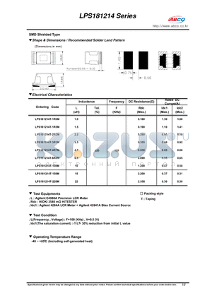 LPS181214T-4R7M datasheet - Shape & Dimensions / Recommended Solder Land Pattern