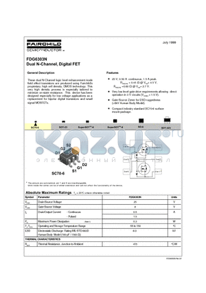 FDG6303N datasheet - Dual N-Channel, Digital FET