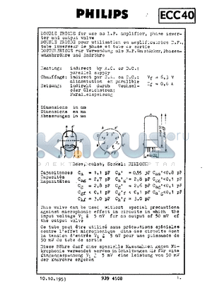 ECC40 datasheet - DOUBLE TRIODE FOR USE AS L.F. AMPLIFIER