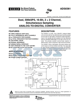 ADS8361IRHBT datasheet - Dual, 500kSPS, 16-Bit, 2  2 Channel, Simultaneous Sampling ANALOG-TO-DIGITAL CONVERTER