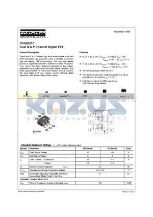 FDG6321 datasheet - Dual N & P Channel Digital FET