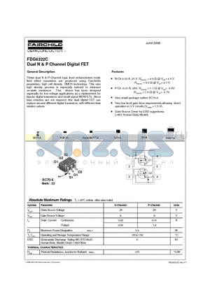 FDG6322C_08 datasheet - Dual N & P Channel Digital FET