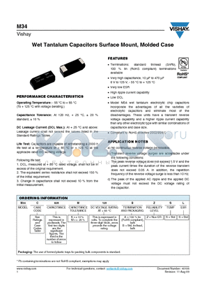 M34C826K123BZSL datasheet - Wet Tantalum Capacitors Surface Mount, Molded Case