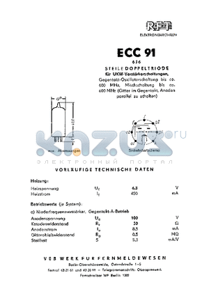 ECC91 datasheet - STEILE DOPPEL TRIODE
