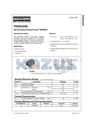 FDG6335N datasheet - 20V N & P-Channel PowerTrench MOSFETs