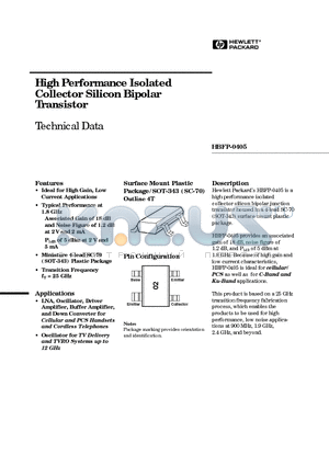 HBFP-0405-BLK datasheet - High Performance Isolated Collector Silicon Bipolar Transistor