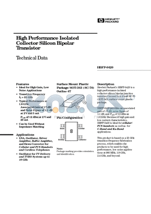 HBFP0420 datasheet - High Performance Isolated Collector Silicon Bipolar Transistor