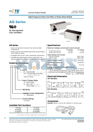 6VAQ8FS datasheet - High Frequency Power Line Filter or Power Entry Module