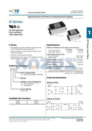 6VG1 datasheet - High Performance RFI Filters for Switching Power Supplies