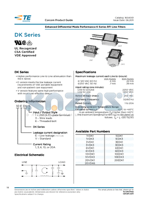 6VDK1 datasheet - Enhanced Differential Mode Performance K Series RFI Line Filters